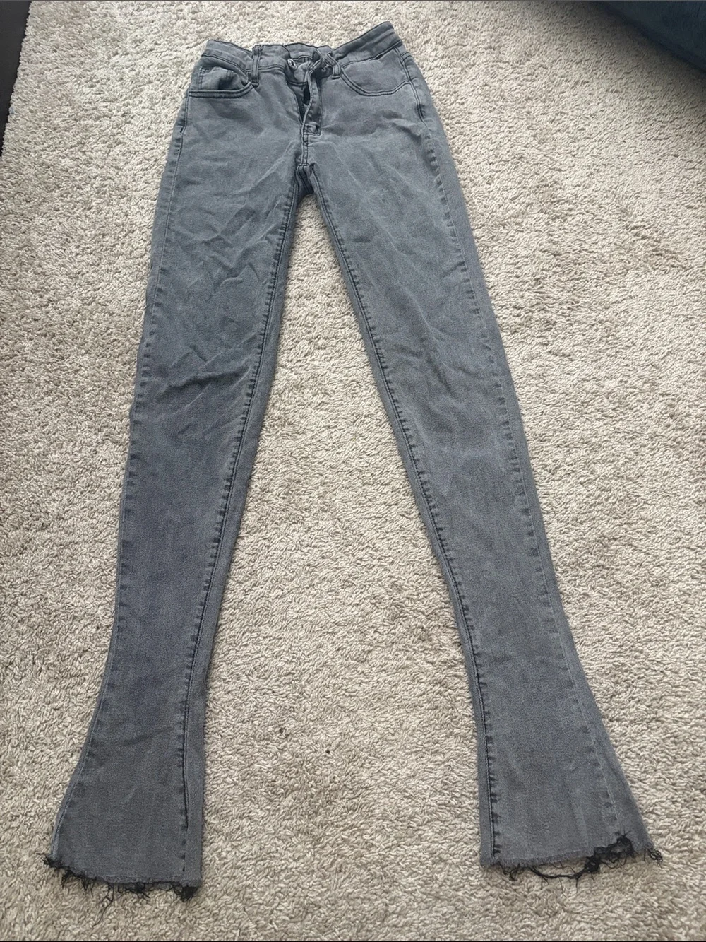 Gray High-Waist Bootcut Jeans with Raw Hem